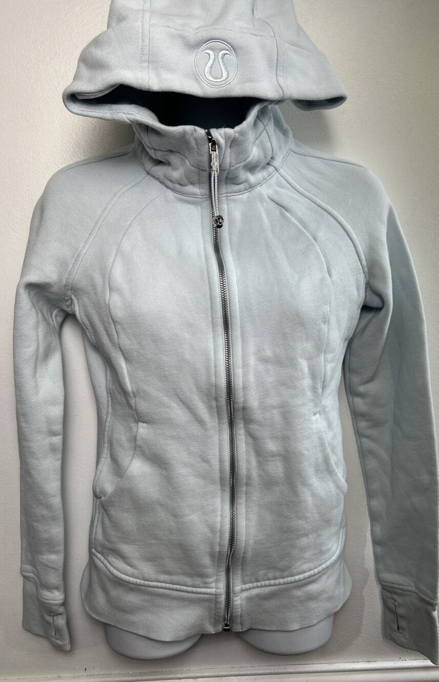 Lululemon Scuba Hoodie Women 4 Light Blue Full Zip Thumbholes Logo Fitted Jacket